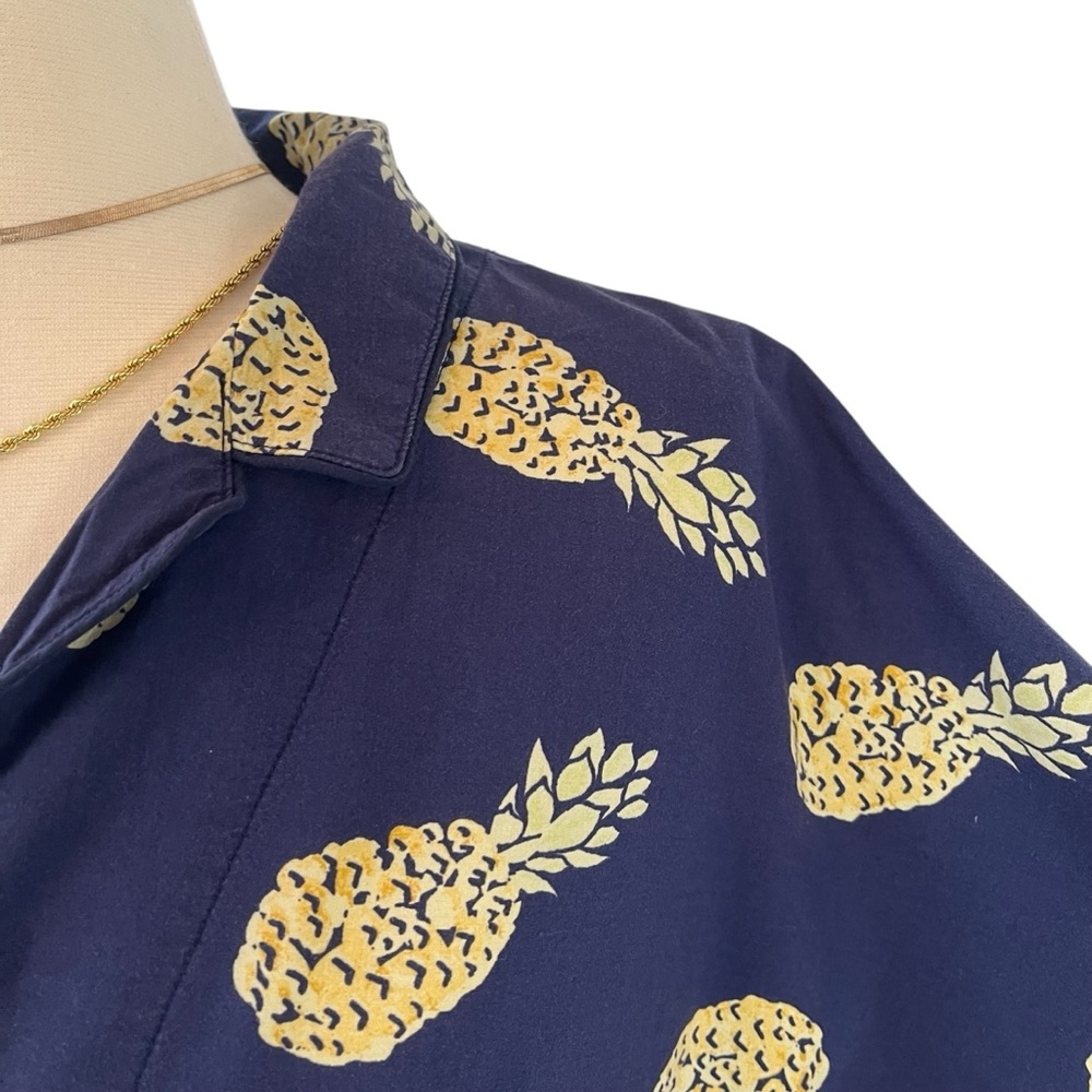 Uniqlo pineapple navy blue button down short sleeve shirt M - Picture 7 of 14